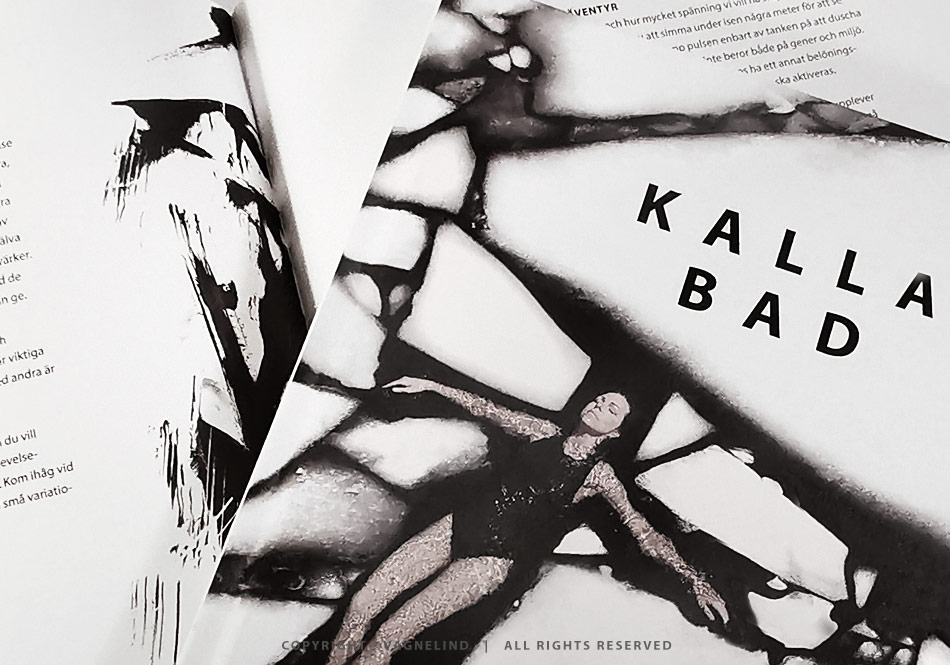 Cold water swimming in Sweden, photographed by Vagnelind for the book KALLA BAD, showing a woman entering icy water.