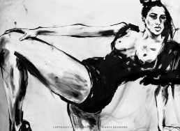 Original ink painting NOIR VEA by Vagnelind, a modern female portrait.