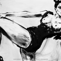 Original ink painting NOIR VEA by Vagnelind, a modern female portrait.