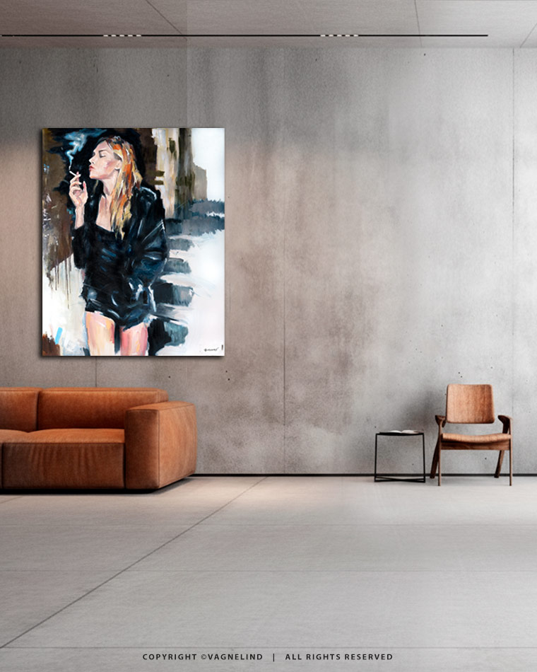 Original oil painting CONCRETE DIVA by Vagnelind, a modern female portrait.
