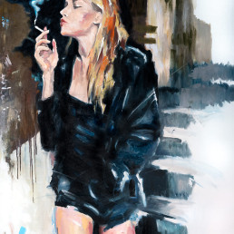 Original oil painting CONCRETE DIVA by Vagnelind, a modern female portrait.