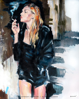 Original oil painting CONCRETE DIVA by Vagnelind, a modern female portrait.