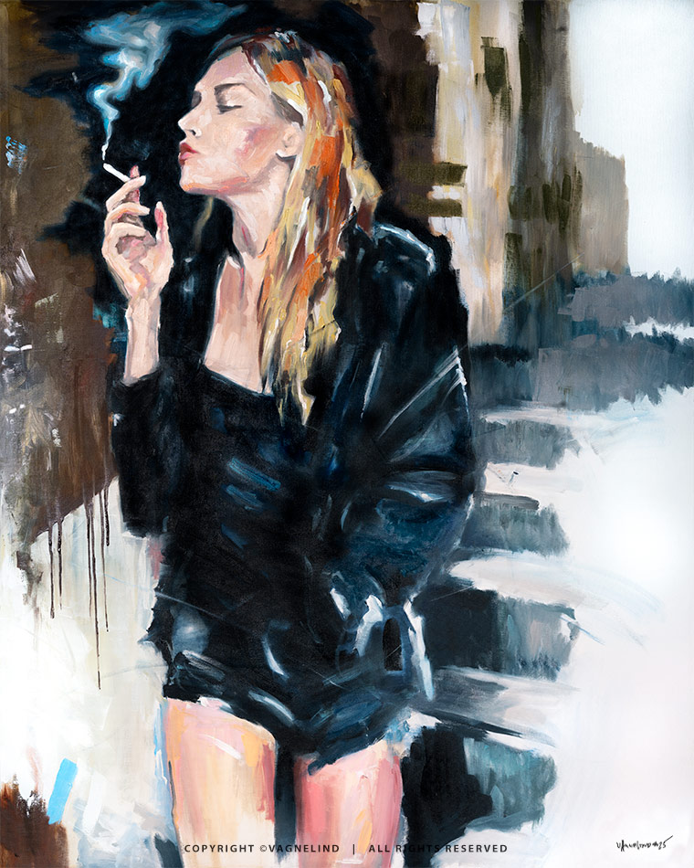 Original oil painting CONCRETE DIVA by Vagnelind, a modern female portrait.
