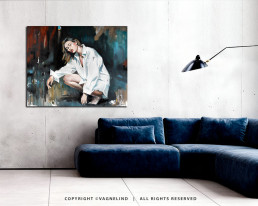 Original oil painting MIRA LUNE by Vagnelind, a modern female portrait.