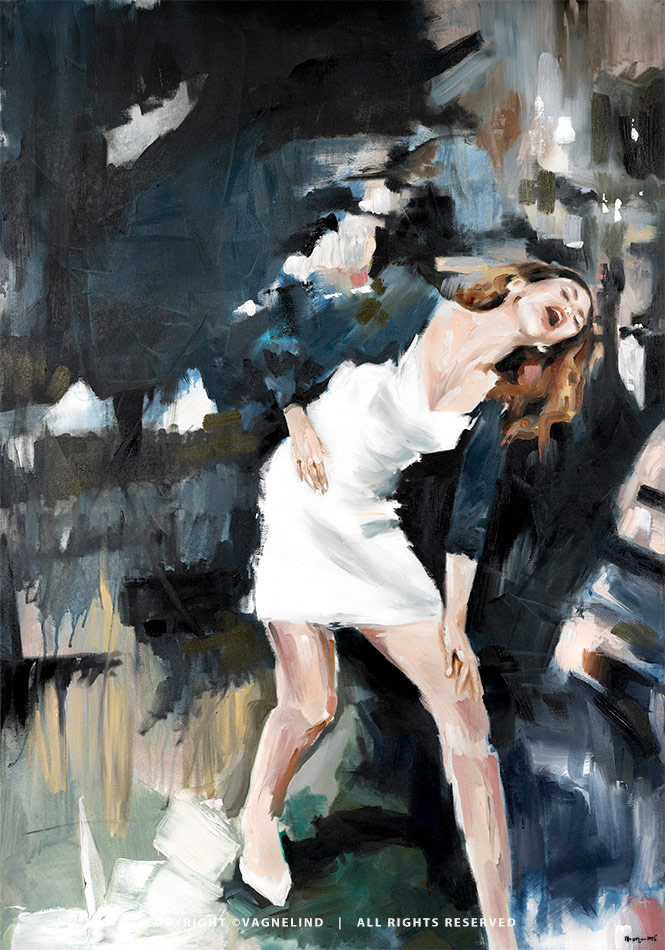 Original oil painting NOIR VEA by Vagnelind, a modern female portrait.