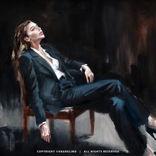 Original oil painting OBLIQUE EDGE by Vagnelind, a modern female portrait.