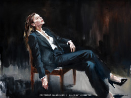 Original oil painting OBLIQUE EDGE by Vagnelind, a modern female portrait.