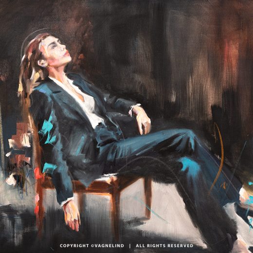 Original oil painting OBLIQUE EDGE by Vagnelind, a modern female portrait.