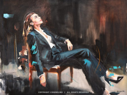 Original oil painting OBLIQUE EDGE by Vagnelind, a modern female portrait.