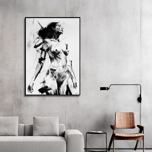 Original ink painting NOIR VEA by Vagnelind, a modern female portrait.