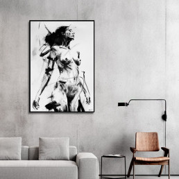 Original ink painting NOIR VEA by Vagnelind, a modern female portrait.