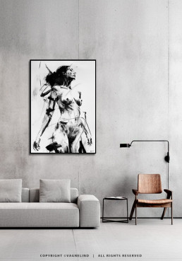 Original ink painting NOIR VEA by Vagnelind, a modern female portrait.