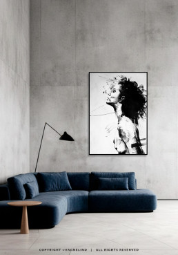 Original ink painting NOIR VEA by Vagnelind, a modern female portrait.